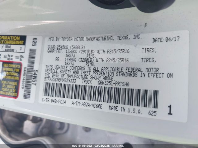 5TFAZ5CN9HX039333 Toyota Tacoma Sr5 V6