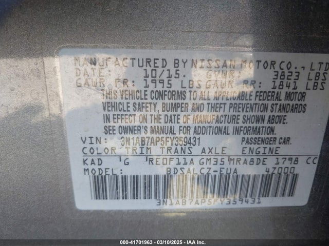 3N1AB7AP5FY359431 Nissan SENTRA S