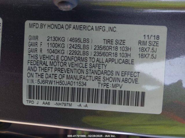 5J6RW1H50JA011534 Honda CR-V EX