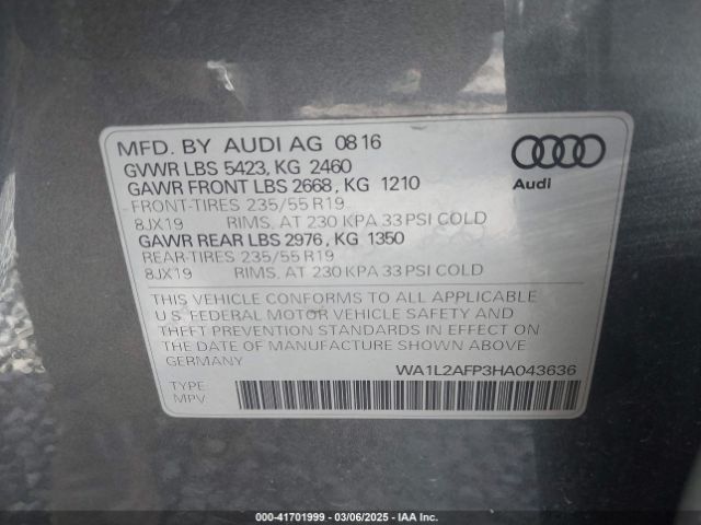 WA1L2AFP3HA043636 Audi Q5 2.0t Premium