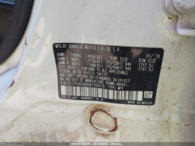 3CZRU6H30KM708076 Honda HR-V LX