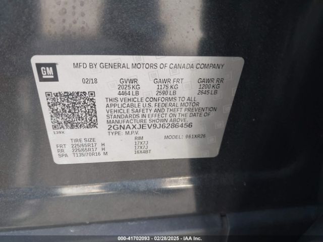 2GNAXJEV9J6286456 Chevrolet EQUINOX LT