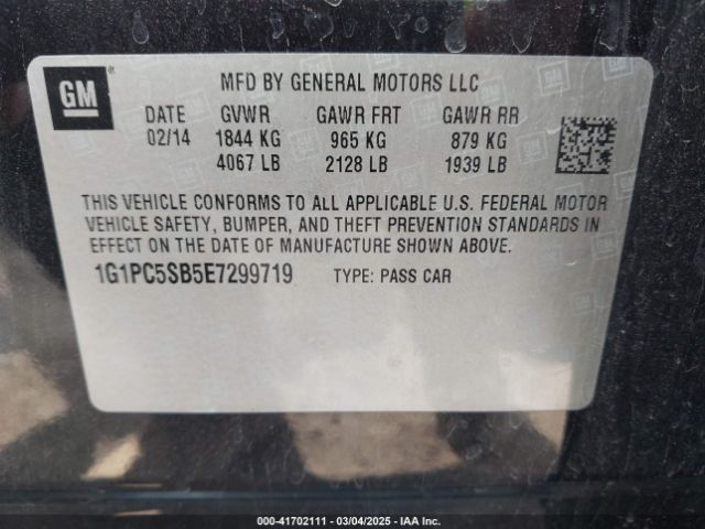 1G1PC5SB5E7299719 Chevrolet Cruze 1lt Auto