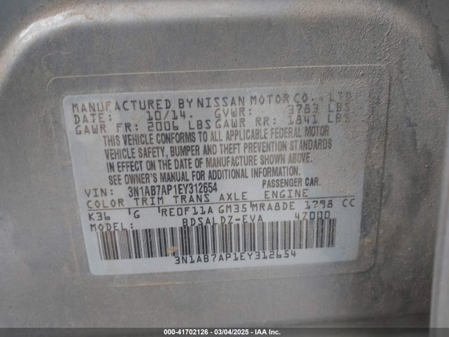 Nissan SENTRA SV 2014 3N1AB7AP1EY312654 Image 9