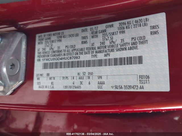 Ford ESCAPE SE 2017 1FMCU0GD4HUC87093 Image 9