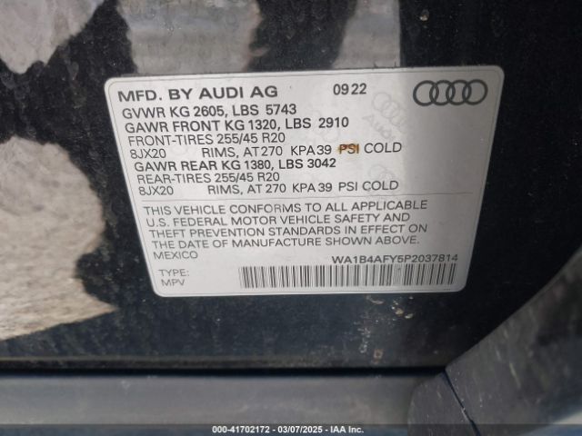 WA1B4AFY5P2037814 Audi Sq5 Premium Plus Tfsi Quattro Tiptronic