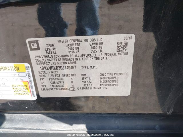 1GKKVRKD2GJ149467 GMC ACADIA SLT