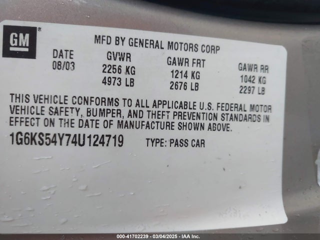 2004 CADILLAC SEVILLE 1G6KS54Y74U124719 Photo 8