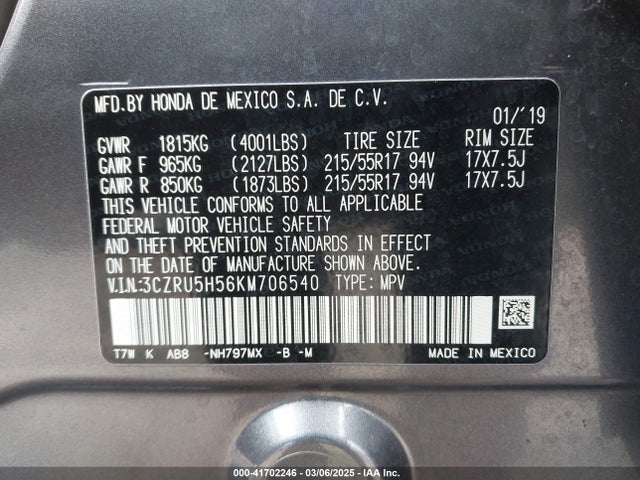 Honda HR-V EX 2019 3CZRU5H56KM706540 Image 9