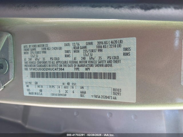 Ford ESCAPE SE 2017 1FMCU0GD2HUC47384 Image 9