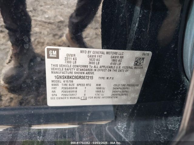 1GNSKBKC8GR367215 Chevrolet Tahoe Lt