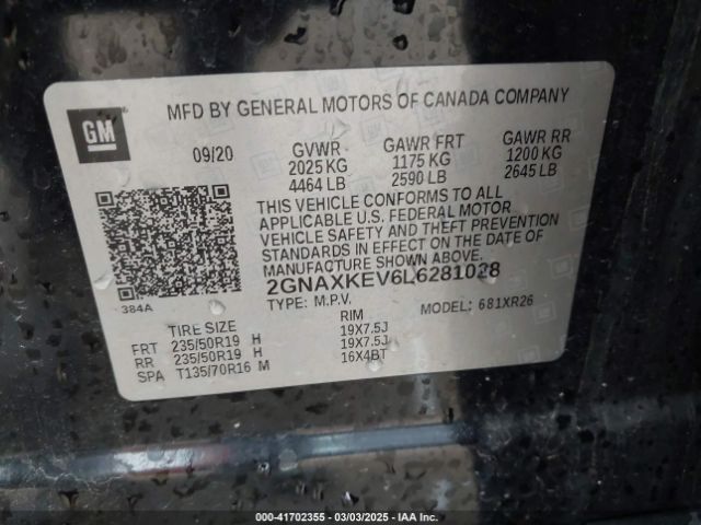 2GNAXKEV6L6281028 Chevrolet Equinox Fwd Lt 1.5l Turbo