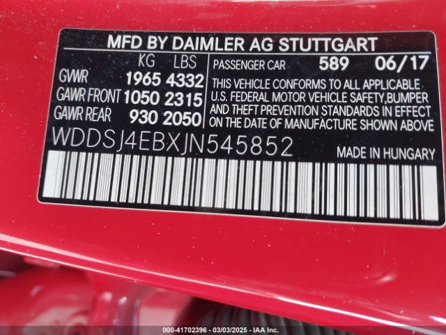 WDDSJ4EBXJN545852 Mercedes-Benz CLA 250