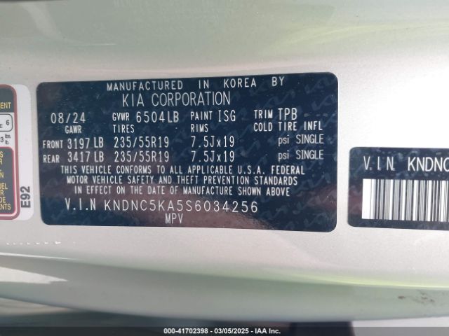 KNDNC5KA5S6034256 KIA Carnival Mpv Hybrid Ex
