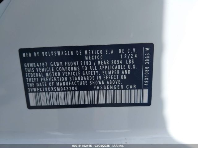 3VWEX7BUXSM043204 Volkswagen Jetta 1.5t Se