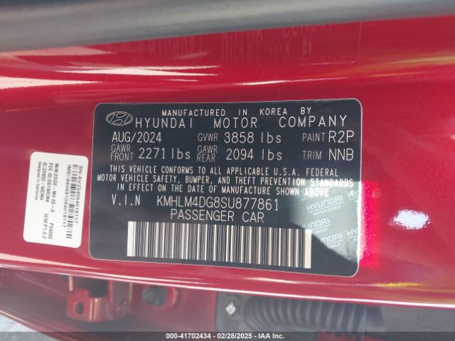 KMHLM4DG8SU877861 Hyundai Elantra Sel Sport