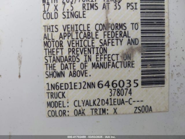 1N6ED1EJ2NN646035 Nissan Frontier Pro-x 4x2