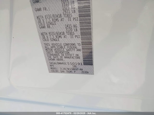 5N1AL0MN4EC550191 Infiniti QX60