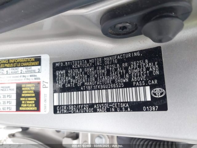 4T1BF1FK9GU266525 Toyota CAMRY SE