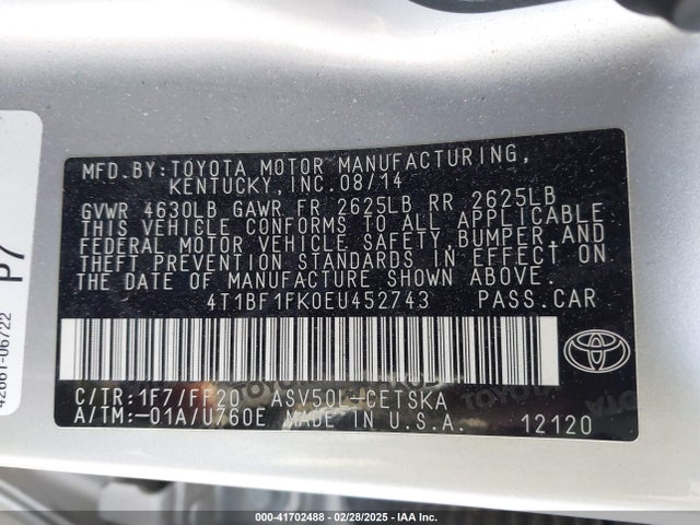 4T1BF1FK0EU452743 Toyota CAMRY SE