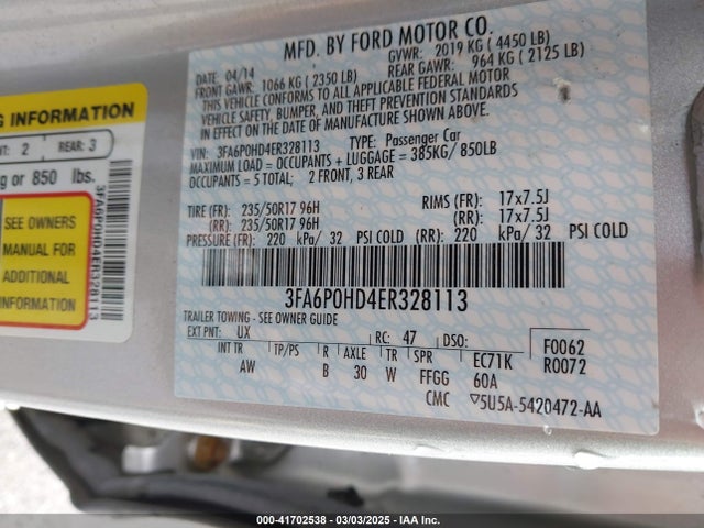 3FA6P0HD4ER328113 Ford FUSION SE