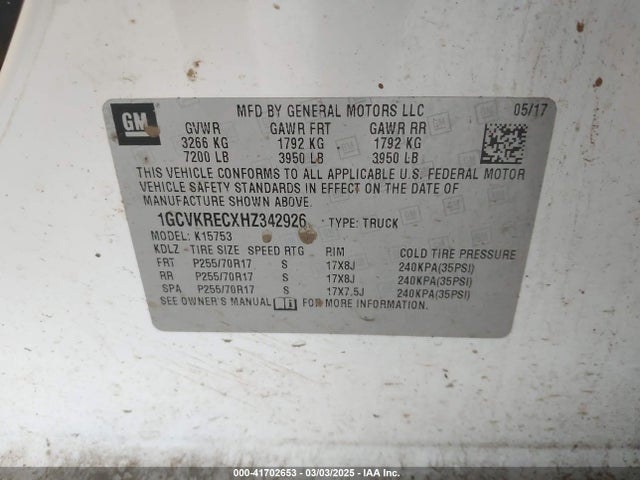 1GCVKRECXHZ342926 Chevrolet Silverado 1500 1lt