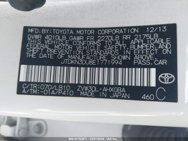 JTDKN3DU8E1771994 Toyota Prius Four