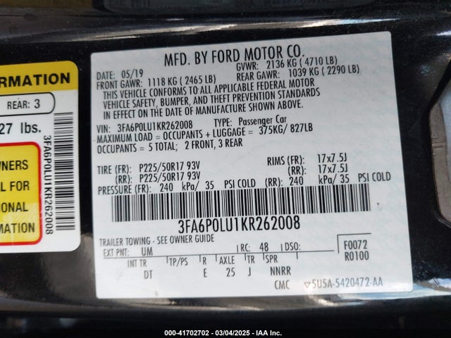 Ford 2019 2019 3FA6P0LU1KR262008 Image 9