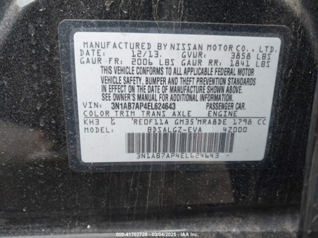 3N1AB7AP4EL624643 Nissan SENTRA SL