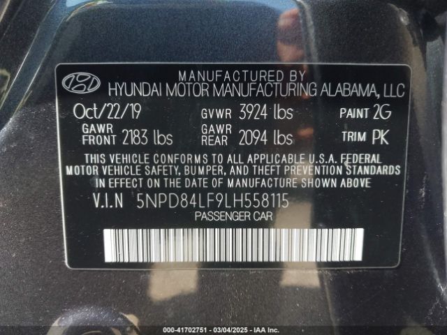 5NPD84LF9LH558115 Hyundai Elantra Value Edition