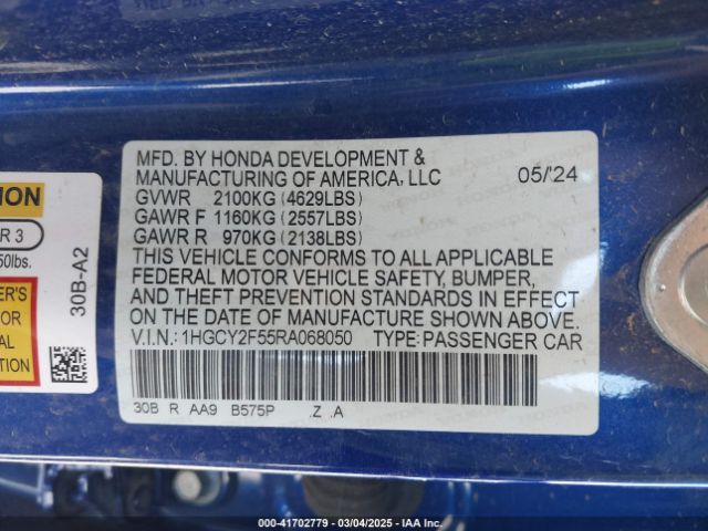 1HGCY2F55RA068050 Honda Accord Hybrid Sport