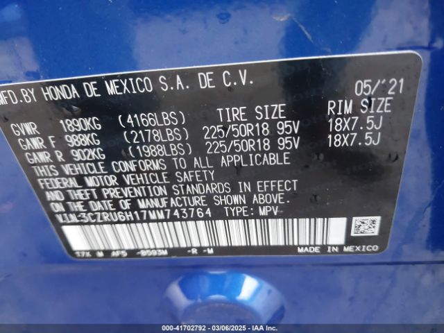 3CZRU6H17MM743764 Honda Hr-v Awd Sport