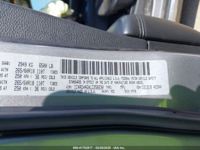 1C4RDHAGXLC258230 Dodge Durango Sxt Rwd
