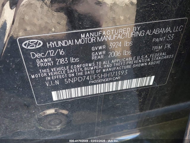 Hyundai ELANTRA SE 2017 5NPD74LF5HH171393 Image 9