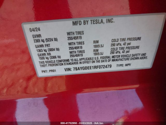 7SAYGDEE1RF072479 Tesla Model Y Long Range Dual Motor All-wheel Drive