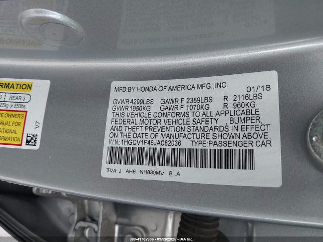 1HGCV1F46JA082036 Honda l15be