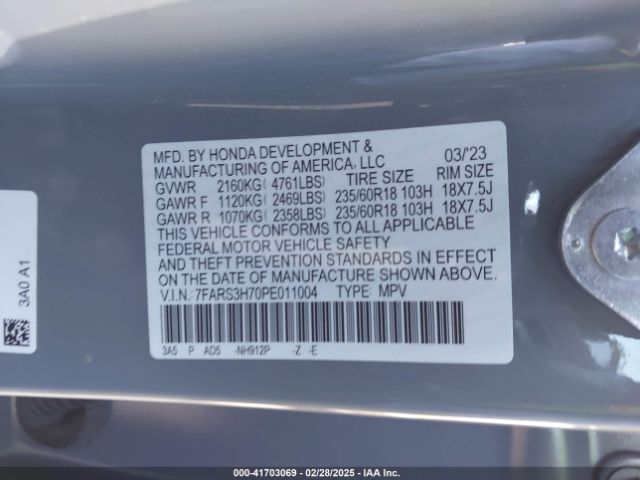 7FARS3H70PE011004 Honda Cr-v Ex-l 2wd