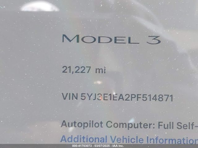 5YJ3E1EA2PF514871 Tesla Model 3 Rear-wheel Drive