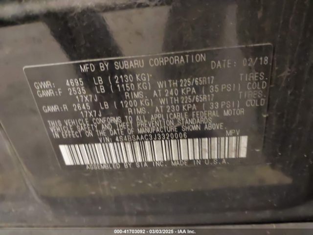 4S4BSAAC3J3320006 Subaru Outback 2.5i (cvt)