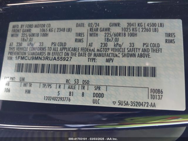 1FMCU9MN3RUA55927 Ford Escape St-line