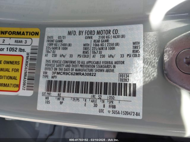 3FMCR9C62MRA30822 Ford Bronco Sport Outer Banks