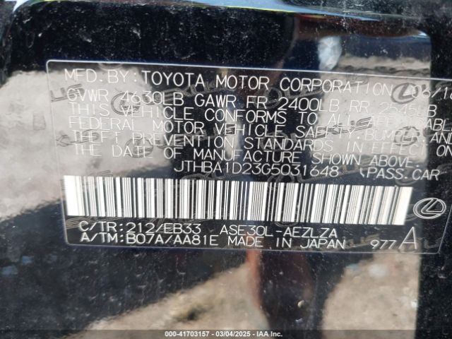 JTHBA1D23G5031648 Lexus IS 200T