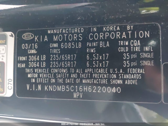 KIA SEDONA LX 2017 KNDMB5C16H6220040 Image 9