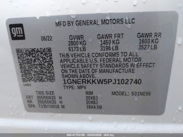 1GNERKKW5PJ102740 Chevrolet Traverse Fwd Premier