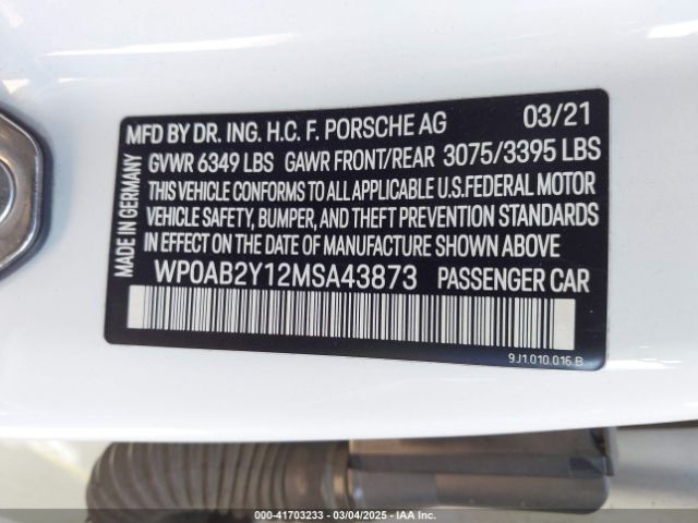 2021 PORSCHE TAYCAN WP0AB2Y12MSA43873 Photo 8
