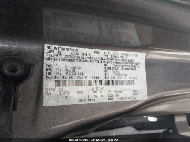 1FADP3F20EL253676 Ford FOCUS SE