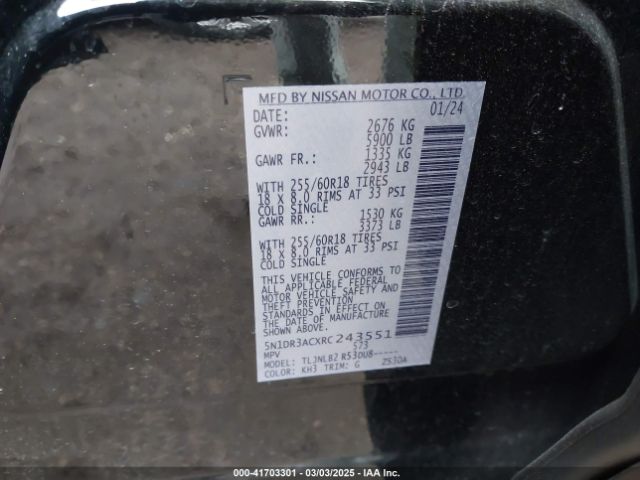 5N1DR3ACXRC243551 Nissan Pathfinder S 4wd