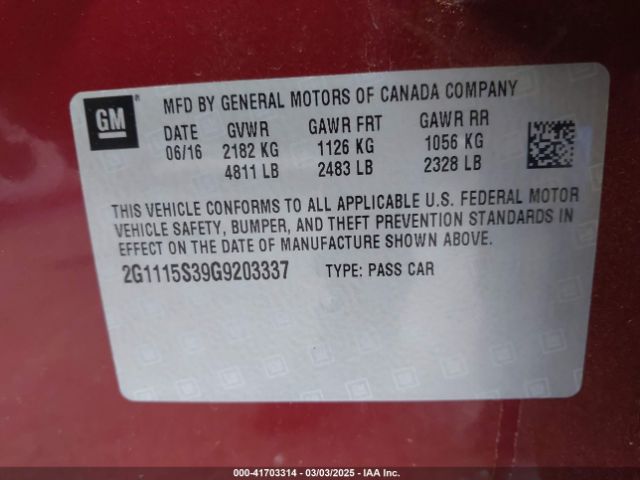 2G1115S39G9203337 Chevrolet Impala 2lt