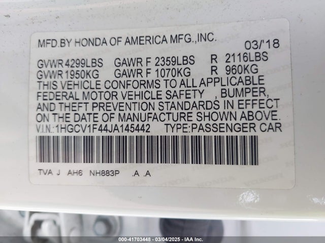 1HGCV1F44JA145442 Honda ACCORD EX