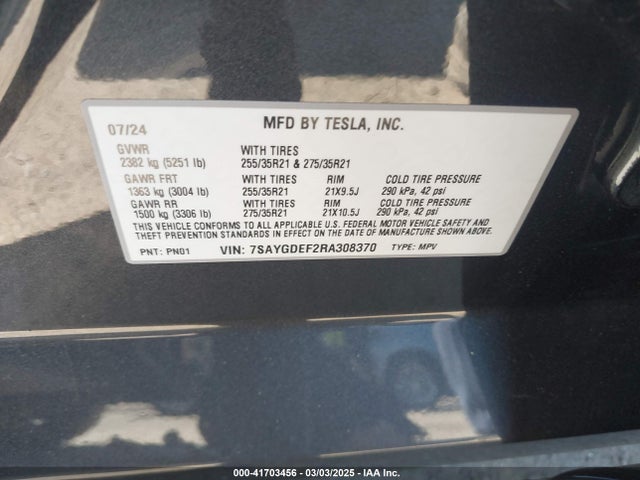 2024 TESLA MODEL Y 7SAYGDEF2RA308370 Photo 8